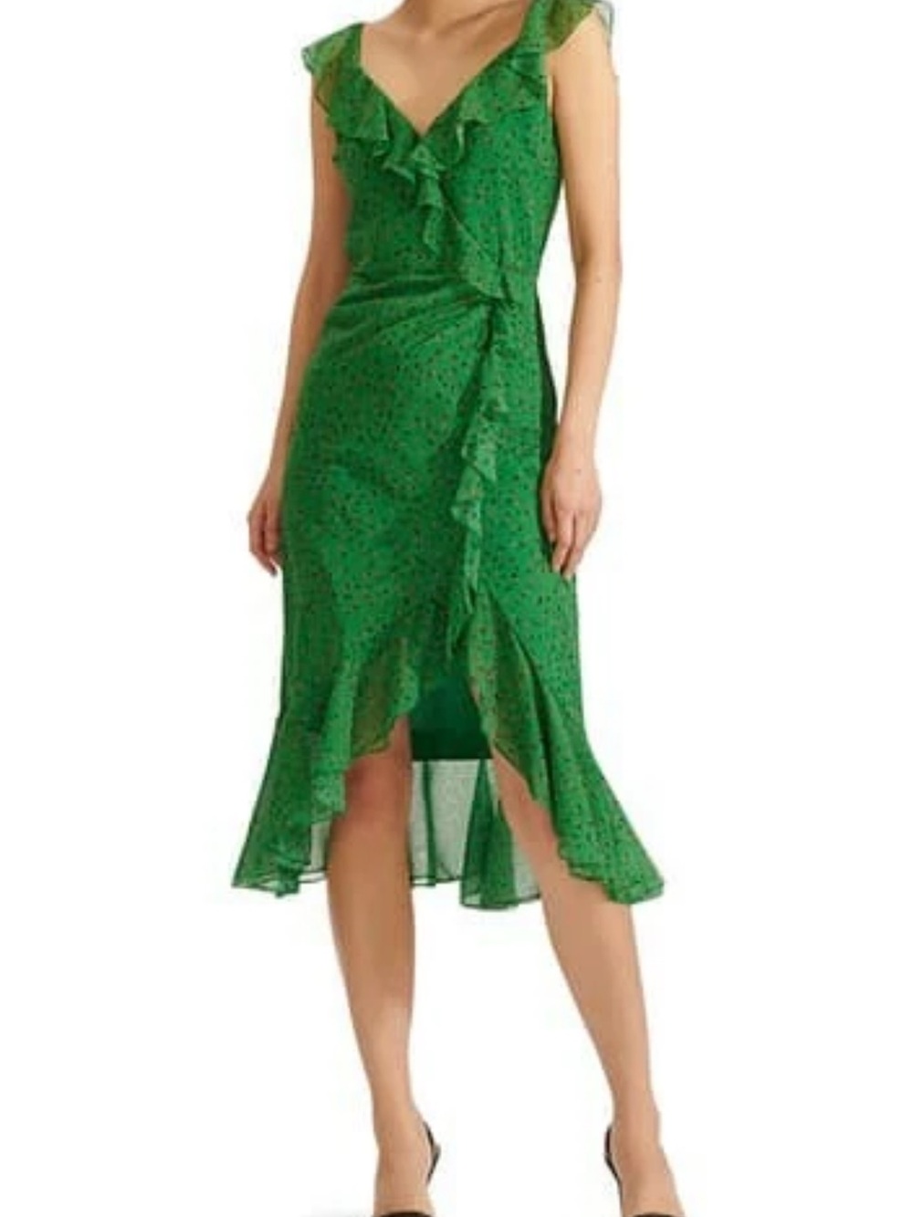 Veronica Beard Amal Kelly Green Floral Ruffled Wrap 100% Silk Midi Dress Size 2